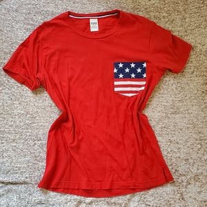 PINK Victoria's Secret American Flag Pocket Short Sleeve Tee